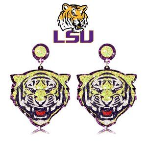 LSU College Football Tigers Mascot Glitter Effect Gameday Earrings